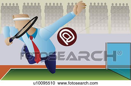 Clipart - Close-up of a businessman playing tennis. Fotosearch