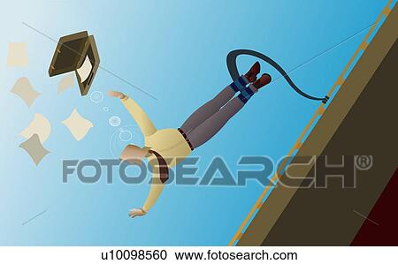 Clipart - Low angle view of a businessman bungee jumping. Fotosearch