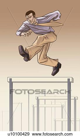 Low angle view of a businessman jumping a hurdle View Large Illustration Stock Illustration - Low angle view of a businessman jumping a hurdle. Fotosearch
