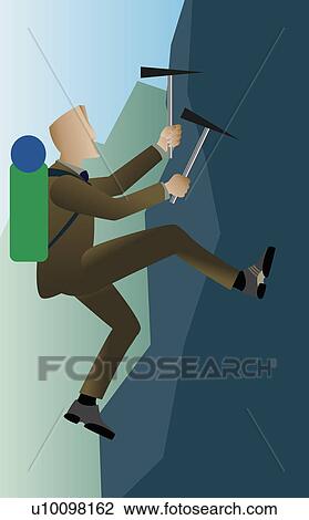 Drawing - Side profile of a businessman ice climbing. Fotosearch