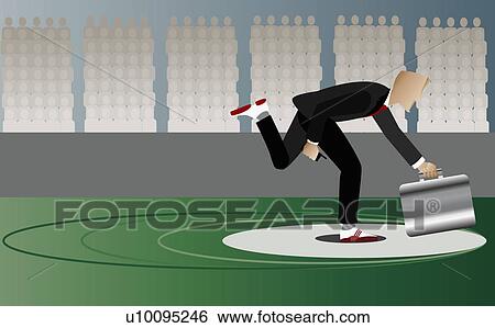 Stock Illustration - Side profile of a businessman playing shot put. Fotosearch