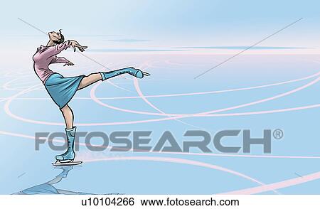 Stock Illustration - Side profile of a young woman ice skating. Fotosearch