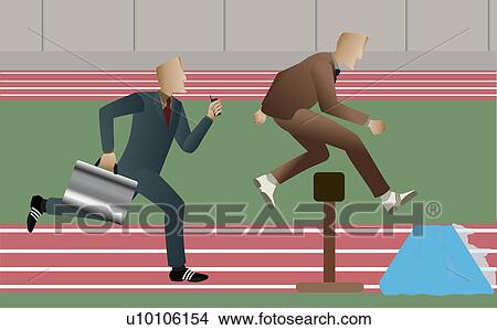 Stock Illustration - Side profile of two businessmen running on a running track. Fotosearch