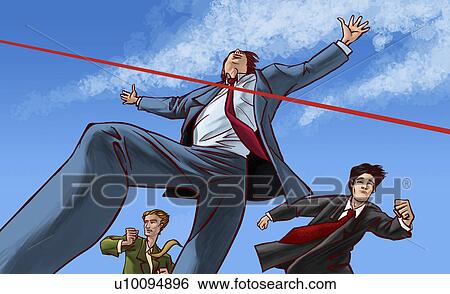 Three businessmen racing towards the finish line View Large Illustration Stock Illustration - Three businessmen racing towards the finish line. Fotosearch