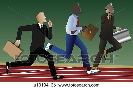Stock Illustration - Three businessmen running on a running track. Fotosearch