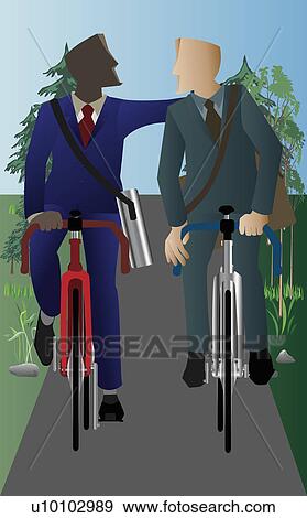Stock Illustration - Two businessmen cycling on the road. Fotosearch