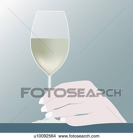クローズアップ の A 人間の術中 コップを持つ の ワイン イラスト U Fotosearch