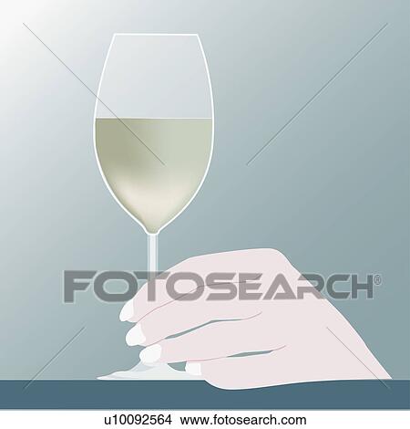 Stock Illustration - Close-up of a human hand holding a glass of wine. Fotosearch