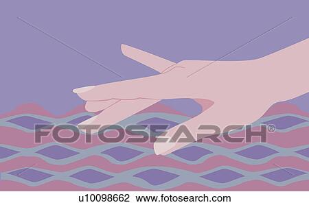Close-up of a person's hand touching water View Large Illustration Drawing - Close-up of a person's hand touching water. Fotosearch