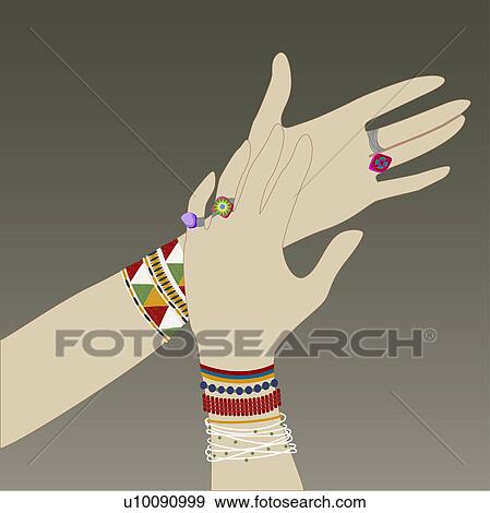 Stock Illustration - Close-up of a woman's hands wearing bangles. Fotosearch
