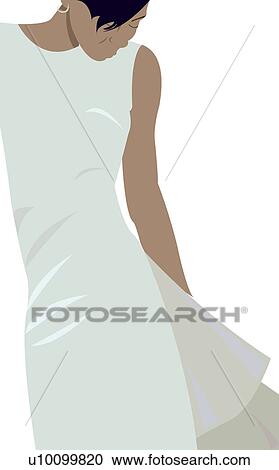 Clipart - Close-up of a young woman looking at her dress. Fotosearch