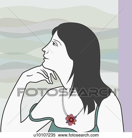 Stock Illustration - Close-up of a young woman wearing a necklace. Fotosearch