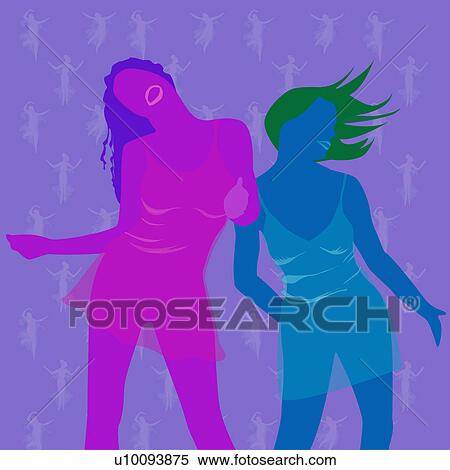 Stock Illustration - Close-up of two young women dancing. Fotosearch