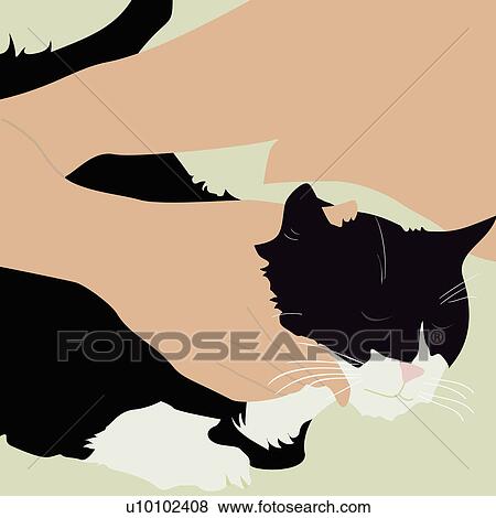 Mid section view of a woman holding a cat View Large Illustration Stock Illustration - Mid section view of a woman holding a cat. Fotosearch