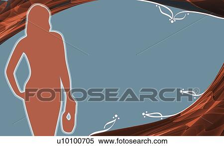 Stock Illustration - Silhouette of a woman standing beside a pond. Fotosearch