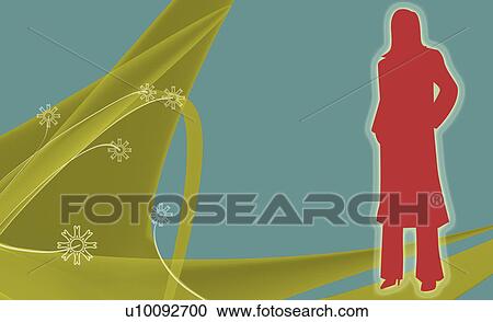Clipart - Silhouette of a woman standing in a field. Fotosearch