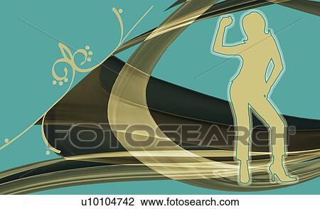 Silhouette of a woman standing in a field View Large Illustration Drawing - Silhouette of a woman standing in a field. Fotosearch