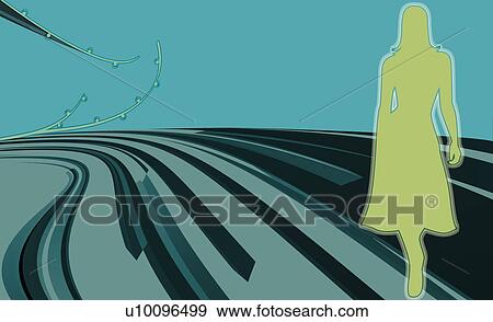 Stock Illustration - Silhouette of a woman standing in a field. Fotosearch