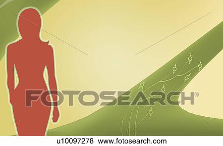 Stock Illustration - Silhouette of a woman standing on a landscape. Fotosearch