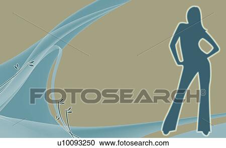 Clipart - Silhouette of a woman standing with arms akimbo. Fotosearch