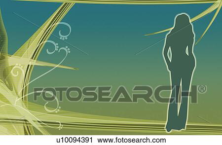 Clip Art - Silhouette of a woman standing with her hands in her pockets. Fotosearch