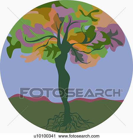 Silhouette of the body of a woman in the shape of a tree View Large Illustration Clip Art - Silhouette of the body of a woman in the shape of a tree. Fotosearch