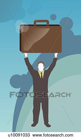 Businessman picking up an oversized briefcase View Large Illustration Drawing - Businessman picking up an oversized briefcase. Fotosearch