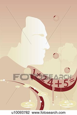 Close-up of a businessman with dollar sign and a mathematical equations View Large Illustration Drawing - Close-up of a businessman with dollar sign and a mathematical equations. Fotosearch