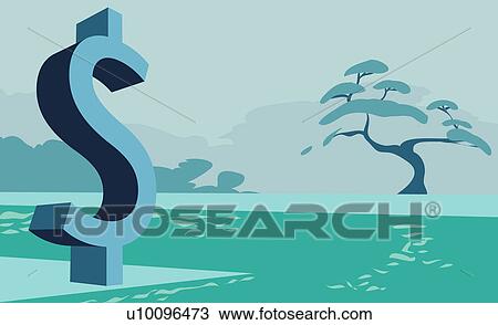 Drawing - Close-up of a dollar sign in water. Fotosearch