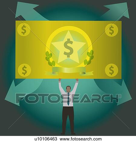 Close-up of a man holding a dollar View Large Illustration Drawing - Close-up of a man holding a dollar. Fotosearch