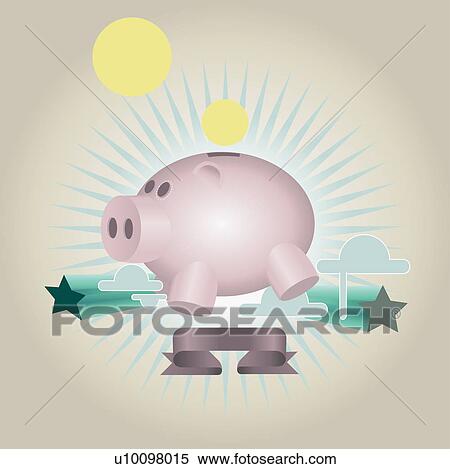 Close-up of a piggy bank with coins View Large Illustration Stock Illustration - Close-up of a piggy bank with coins. Fotosearch