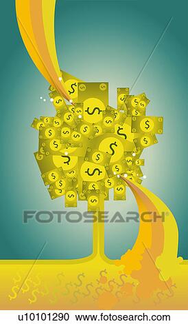 Clipart - Close-up of dollar signs on a tree. Fotosearch