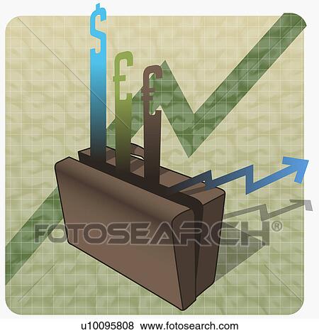 Close-up of line graphs emitting from a briefcase View Large Illustration Stock Illustration - Close-up of line graphs emitting from a briefcase. Fotosearch