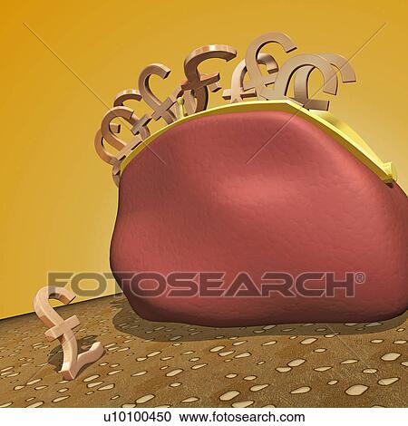 Clipart - Close-up of pound symbols in a money bag. Fotosearch