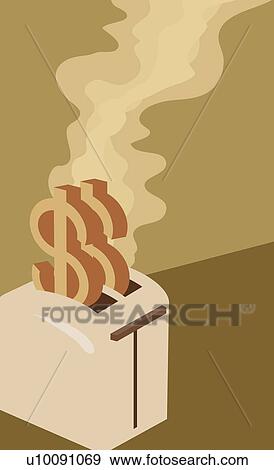 Close-up of toasts in shape of dollar sign in a toaster View Large Illustration Stock Illustration - Close-up of toasts in shape of dollar sign in a toaster. Fotosearch