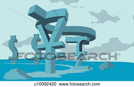 Dollar sign lying on a yen sign and a pound symbol in the sea View Large Illustration Clipart - Dollar sign lying on a yen sign and a pound symbol in the sea. Fotosearch
