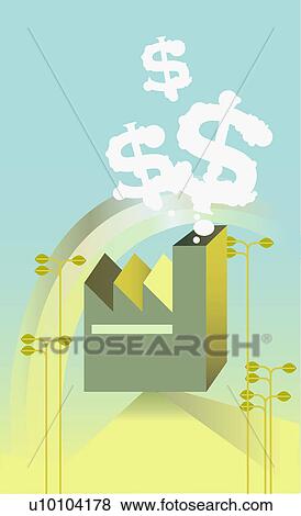 Dollar signs over a chimney View Large Illustration Stock Illustration - Dollar signs over a chimney. Fotosearch