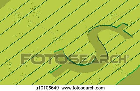 High angle view of a dollar sign etched on a field View Large Illustration Stock Illustration - High angle view of a dollar sign etched on a field. Fotosearch