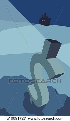 Stock Illustration - High angle view of a dollar sign underwater. Fotosearch