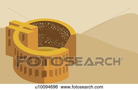 Stock Illustration - High angle view of a stadium in shape of the Euro symbol. Fotosearch