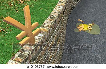 High angle view of a yen sign on the wall with a broken yen sign below View Large Illustration Stock Illustration - High angle view of a yen sign on the wall with a broken yen sign below. Fotosearch