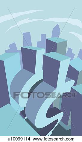 Stock Illustration - High angle view of buildings in the shape of dollar signs. Fotosearch