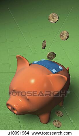 High angle view of coins falling on a piggy bank View Large Illustration Stock Illustration - High angle view of coins falling on a piggy bank. Fotosearch