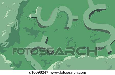 Stock Illustration - High angle view of dollar signs in mud. Fotosearch