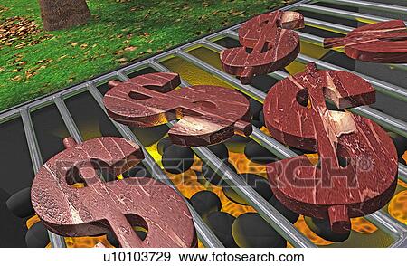 High angle view of dollar signs on a barbecue grill View Large Illustration Stock Illustration - High angle view of dollar signs on a barbecue grill. Fotosearch