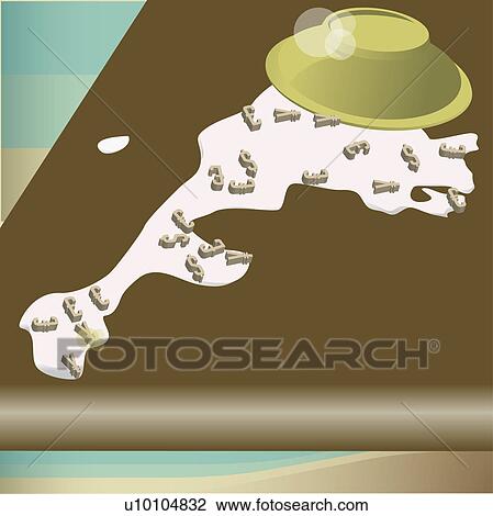 Drawing - High angle view of euro symbols with dollar sign and spilt milk on a chart. Fotosearch