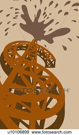 Stock Illustration - Low angle view of an oil rig in the shape of a dollar sign. Fotosearch
