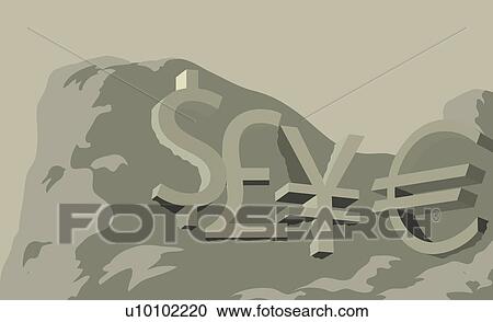 Low angle view of currency symbols on a mountain View Large Illustration Clipart - Low angle view of currency symbols on a mountain. Fotosearch