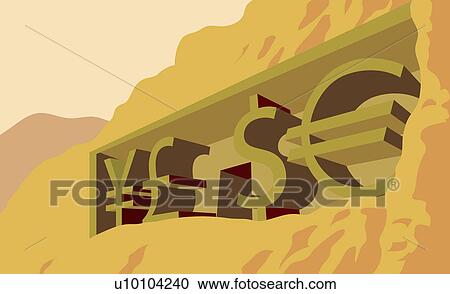 Low angle view of currency symbols on a mountain View Large Illustration Clipart - Low angle view of currency symbols on a mountain. Fotosearch