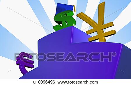 Stock Illustration - Low angle view of currency symbols on a lectern. Fotosearch